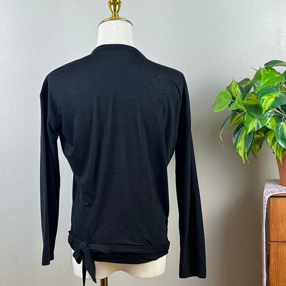 J Crew Black Linen Blend Wrap Long Sleeve Top with Tie Small New with Tags - Picture 3 of 7
